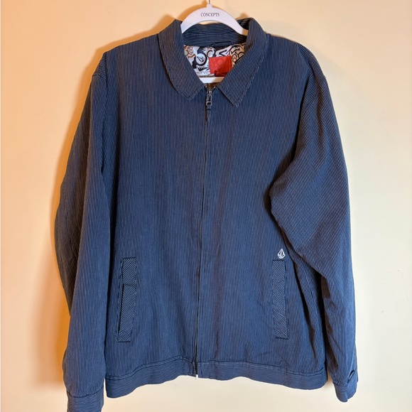 Volcom XL Striped Zip Jacket Streetwear Skate Surf Lined Bomber - Picture 1 of 14